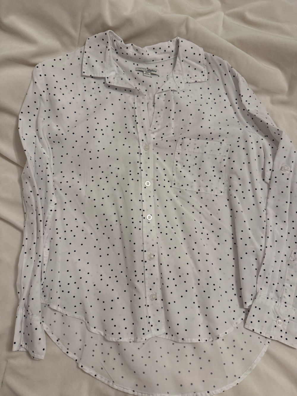 Jachs Girlfriend White Button-Up Shirt with Black Polka Dots